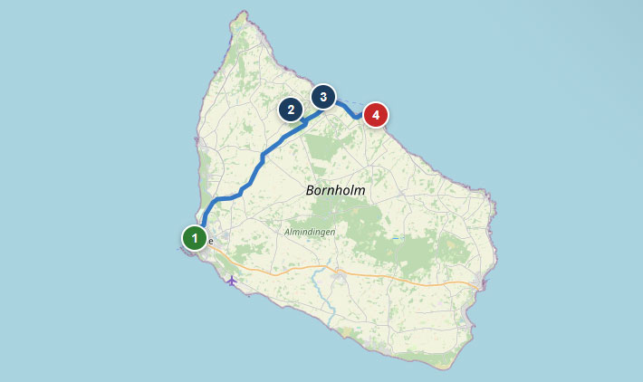 Mapa etapu 1 – Rønne – Gudhjem