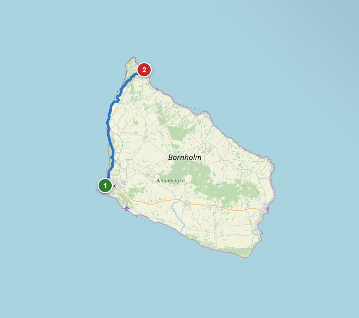 Mapa trasy rowerowej nr 10 – Rønne – Allinge