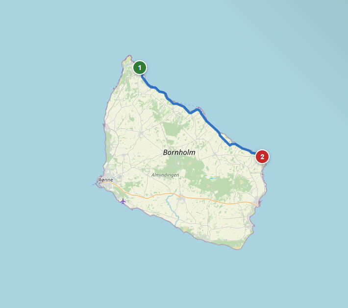 Mapa trasy rowerowej nr 10 – Allinge – Svaneke