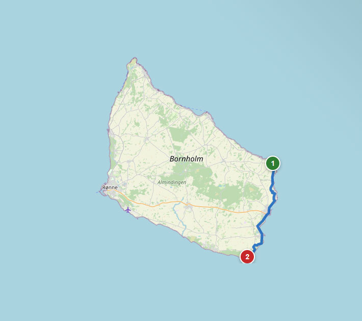 Mapa trasy rowerowej nr 10 – Svaneke – Dueodde