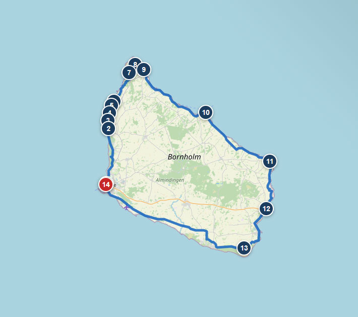 Mapa trasy rowerowej nr 10 – Bornholm Rundt