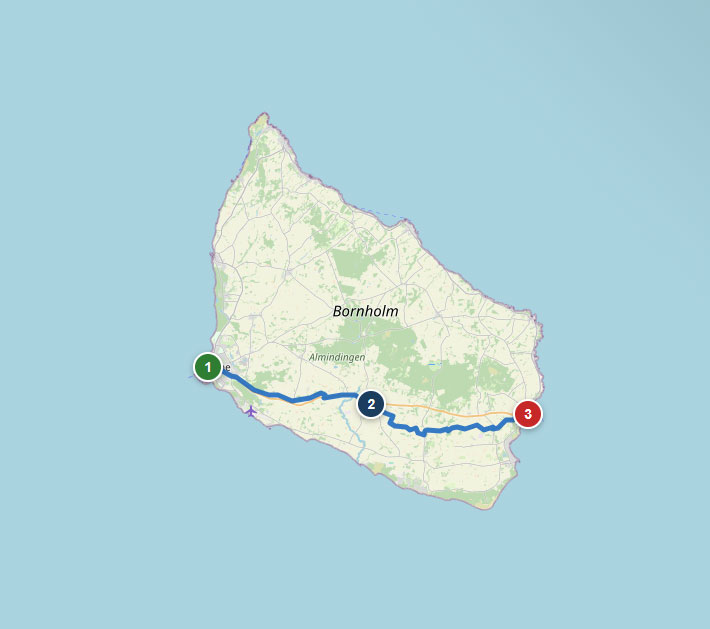 Mapa trasy rowerowej nr 21 – Rønne – Nexø