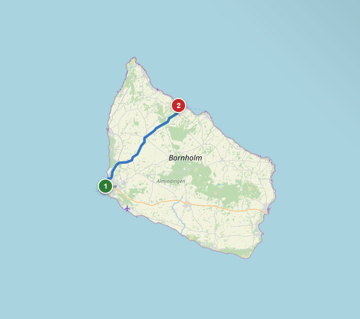 Mapa trasy rowerowej nr 23 – Rønne – Helligdommen