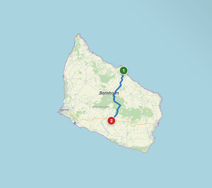 Mapa trasy rowerowej nr 25 – Melsted – Aakirkeby